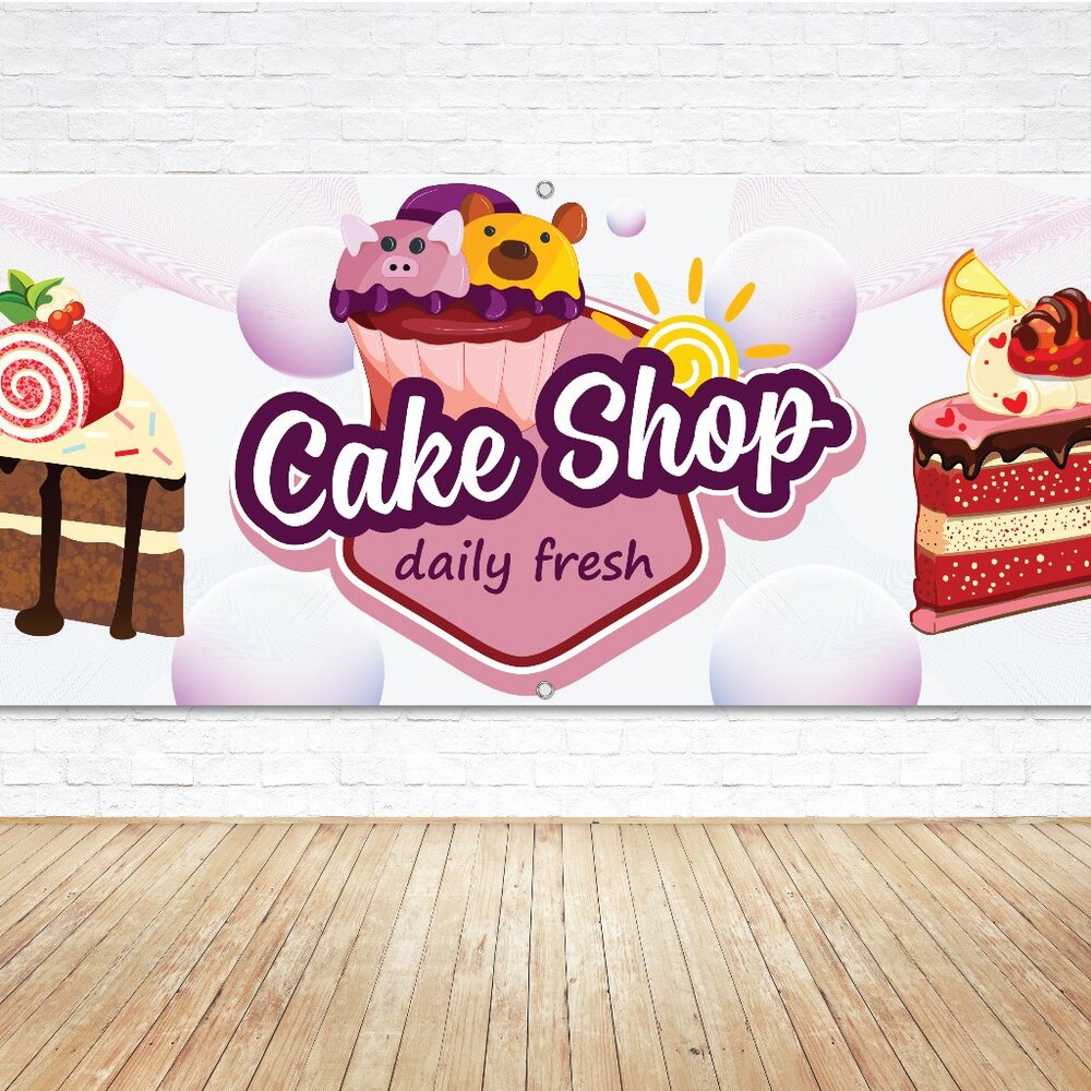 CAKE SHOP DAILY FRESH Generic Vinyl Banner 5ft. Sign Bakery Storefront Display